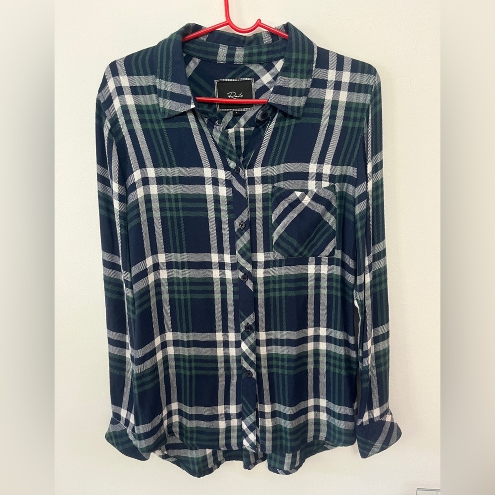 Rails Navy and Green Plaid Shirt